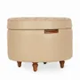 Poufs - Dold - Pouf en teck avec cuir beige - ALANKARAM