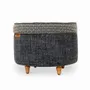 Ottomans - Dold - Teakwood Ottoman with Blue Fabric - ALANKARAM