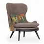 Chairs - Dubu - Lounge Chair with Grey, Multicolor Printed Fabric - ALANKARAM