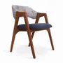 Chairs - Ikkita - Teakwood Dining Chair with Blue, Printed Fabric - ALANKARAM