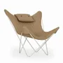 Chairs - Kabo Lounge Chair with Beige Leather and Metal Base - ALANKARAM