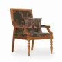 Chairs - Masani Teakwood Lounge Chair with Dark Green Printed Fabric - ALANKARAM