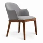 Chairs - Ozlu - Teakwood Dining Chair with Grey Fabric - ALANKARAM