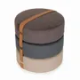 Ottomans - Pouffe - Round Ottoman with Grey, Blue, Brown Fabric - ALANKARAM