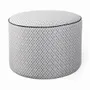 Ottomans - Pouffe - Round Ottoman with Off White Printed Fabric - ALANKARAM