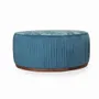Poufs - Pouf - Ottoman en teck avec tissu imprimé bleu - ALANKARAM