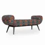 Canapés - Santai - Banc en bois massif avec tissu imprimé noir - ALANKARAM