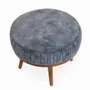 Poufs - Zoya - Pouf rond en teck avec tissu bleu astronaute - ALANKARAM