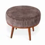 Poufs - Zoya - Pouf rond en teck avec tissu marron - ALANKARAM
