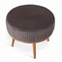 Poufs - Zoya - Pouf rond en teck avec tissu marron - ALANKARAM