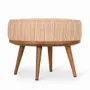 Poufs - Zoya - Pouf rond en teck avec tissu orange - ALANKARAM