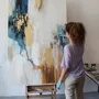Paintings - Original handmade abstract painting in gray blue gold named "Flow" - MATISS ART STUDIO