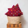 Fabric cushions - Handwoven Brocade Cushion in Burgundy with Multicolors - HUAKAL