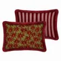 Garden textiles - Double sided cushion Laura Olive & Bordeaux x Jackie Bordeaux & Rose - PALAIS SUSTAINABLE LUXURY