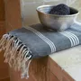Bath towels - ORGANIC COTTON FOUTA - HAMMAM Collection - Color WHITE & ANTHRACITE - KARAWAN AUTHENTIC