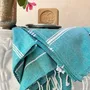 Bath towels - ORGANIC COTTON FOUTA - HAMMAM Collection - Color ATOLL BLUE - KARAWAN AUTHENTIC