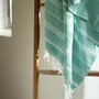 Bath towels - ORGANIC COTTON FOUTA - HAMMAM COLLECTION - WHITE & MINT COLOR - KARAWAN AUTHENTIC