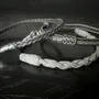 Bracelets - BRACELET DOUBLE TRESSE FINE + 3 NOEUDS COULANTS - ARGENT ET ARGENT OXYDÉ - FAIT MAIN - HOMME&FEMME - KARAWAN AUTHENTIC