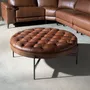 Tables basses - Table basse ronde en cuir brun foncé, noyer et acier foncé - ANGEL CERDÁ