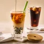 Glass - BUBBLE TEA BEE box with lid and green straw - LA ROCHÈRE