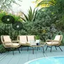 Lawn sofas - 4-person garden furniture set, 4 pieces, exotic style, beige cushions included - AOSOM BUSINESS