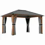 Pergolas - Pavillon de jardin structure alu aspect bois toit rigide métal rideaux moustiquaires - AOSOM BUSINESS