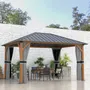 Pergolas - Pavillon de jardin structure alu aspect bois toit rigide métal rideaux moustiquaires - AOSOM BUSINESS