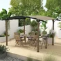 Pergolas - Pergola with counter, arched roof, aluminum, steel, black wood effect, greige canvas - AOSOM BUSINESS