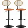 Stools - Set of 2 neo-retro design bar stools, adjustable, swivel, steel, PU, rattan - AOSOM BUSINESS