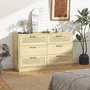 Chests of drawers - Bohemian chic style 6-drawer chest of drawers with rattan and natural light wood effect - AOSOM BUSINESS