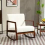 Armchairs - Rocking lounge chair in rubberwood with cream curly wool effect - AOSOM BUSINESS
