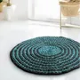 Tapis contemporains - Tapis bicolore Dublin — Tissu, finition turquoise/marron, crochet, 120 - MAISON ZOE