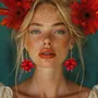 Bijoux - Boucles d'oreilles plaqué or Flourist Silk collection Red - CHAMA NAVARRO
