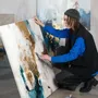 Paintings - Abstract handmade original series of paintings in blue gold "Sobriety" - MATISS ART STUDIO