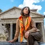 Scarves - Silk Scarf Majestic Horses Golden Orange 70X70 cm - RALUFINEART