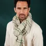 Foulards et écharpes - Chèche homme rayé lin vert beige KAKADU - AV08 PARIS