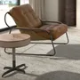 Coffee tables - Round corner table leather, walnut and grey steel - ANGEL CERDÁ