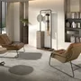 Coffee tables - Round corner table leather, walnut and grey steel - ANGEL CERDÁ