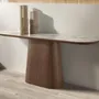 Console table - Porcelain marble and walnut half round oval console table - ANGEL CERDÁ