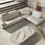 Console table - Porcelain marble and walnut half round oval console table - ANGEL CERDÁ