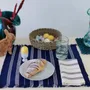 Serviettes - Serviette en coton tissée à la main | Tsiame beige à rayures bleues - SOLOKO