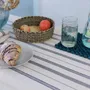 Table cloths - Handwoven Cotton Table Runner | Tsiame Beige Blue Stripes - SOLOKO