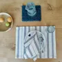 Placemats - Handwoven Placemat Napkin | Tsiame Beige Blue Stripes - SOLOKO