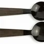 Kitchen utensils - Large black horn cutlery with wooden ivory lacquered triangular handle - L INDOCHINEUR X RIVÊT