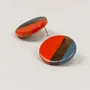 Bijoux - Boucles d'oreilles clip disque laqué bicolore orange et gris-bleu - L INDOCHINEUR X RIVÊT