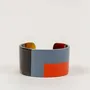 Bracelets - Manchette laquée bicolore bleu indigo et café crème taille M - L INDOCHINEUR X RIVÊT