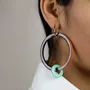 Bijoux - Boucles d'oreilles grand anneau et petit anneau laqués jaune bleu - L INDOCHINEUR X RIVÊT