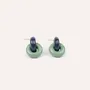 Jewelry - Double round wooden stud earrings, light blue, dark blue and orange lacquer - L INDOCHINEUR X RIVÊT