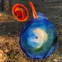 Floral decoration - Dark Blue-Green Swirling Glass Flower (18cm, 50cm stem) - CARNEOL GLASS