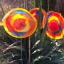 Floral decoration - Large Yellow-Blue Glass Flower (50cm stem) - CARNEOL GLASS